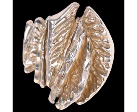 A HOLTHE - a Danish brutalist sterling silver abstract ring, setting height 23.4mm, size L, 11.3g . Condition Report:No damag