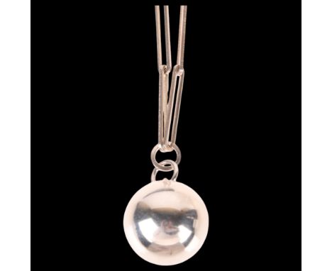 NIELS ERIK FROM - a Danish modernist sterling silver trombone link chain necklace, with unmarked silver sphere pendant, penda