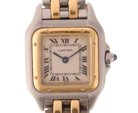 CARTIER - a lady's bi-metal Panthere quartz bracelet watch, ref. 1120, circa 2001, silvered dial with black Roman numeral hou