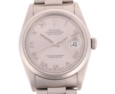 ROLEX - a stainless steel Oyster Perpetual Datejust automatic calendar bracelet watch, ref. 16200, circa 2004, silvered dial 