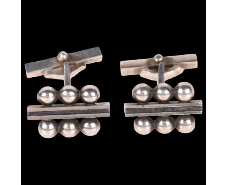 GEORG JENSEN - a pair of Danish Art Deco style sterling silver cufflinks, designed by Harald Nielsen, model no. 61B, 16.1mm, 