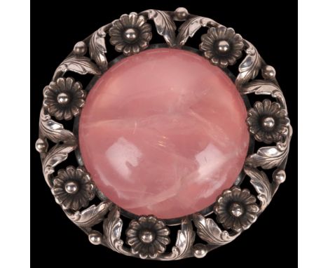 NIELS ERIK FROM - an Art Nouveau style Danish sterling silver rose quartz flowerhead brooch, 41.4mm, 25g . Condition Report:N