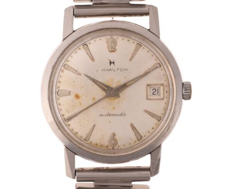 HAMILTON - a Vintage stainless steel automatic calendar wristwatch, ref. 4027-3, circa 1970s, silvered dial with applied arro