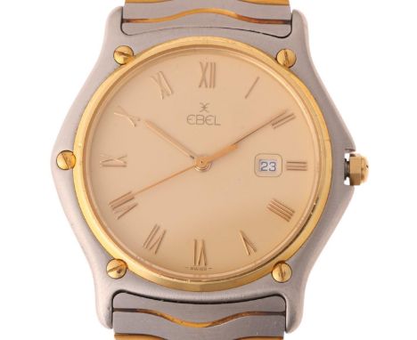 EBEL - a bi-metal Classic Sport Wave quartz calendar bracelet watch, ref. 183903, cream dial with applied gilt Roman numeral 