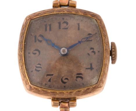 ROLEX - a Vintage 9ct gold mechanical bracelet watch, silvered engine turned sunburst dial with black Arabic numerals, blued 