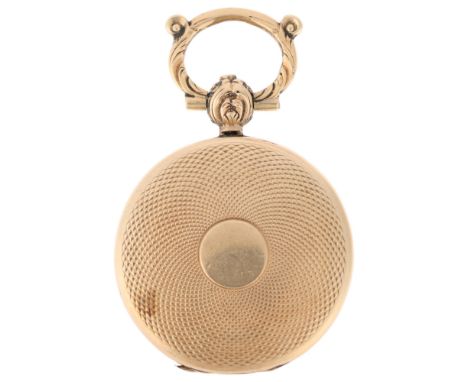 An Antique Georgian gold hairwork mourning locket pendant, allover engine turned decoration with interior woven hair panel be