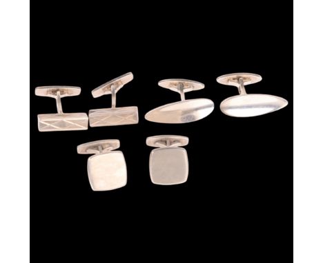 3 pairs of Danish sterling silver cufflinks, makers include Axel Holm, and Arne Johansen, largest 30mm, 36.9g total (3 pairs)