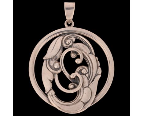 EILER & MARLOE - an Art Nouveau Danish silver openwork floral pendant, model no. 309, 57.1mm, 16.7g . Condition Report:No dam