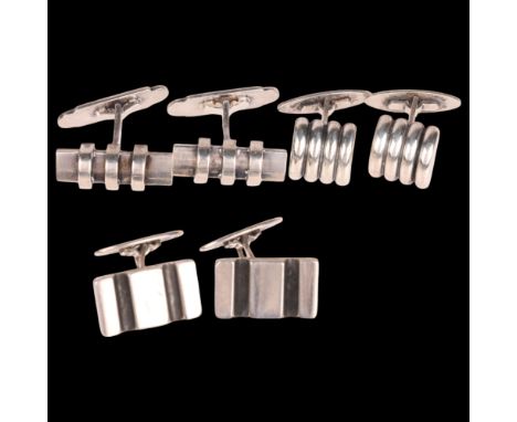 3 pairs of Danish silver cufflinks, makers including Eiler & Marloe, and Carl M Kohr, largest 23.6mm, 38g total (3 pairs) . C