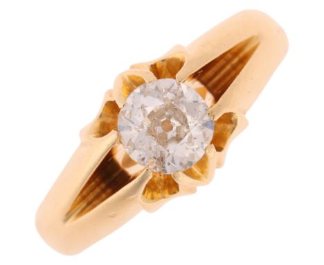 An Antique 18ct gold 0.75ct single stone diamond gypsy ring, maker JA&S, Birmingham 1919, set with old European-cut diamond, 