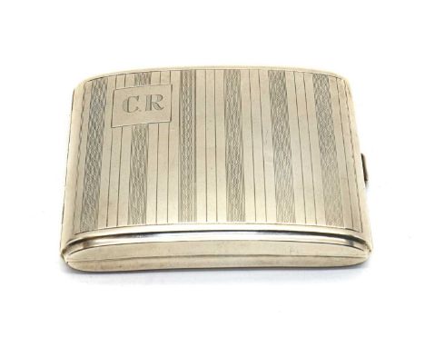 A sterling silver cigarette case, by Clark &amp; Sewell, Chester 1911, of curved form with engine turned decoration and engra