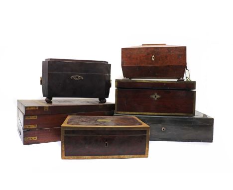 A collection of boxes,comprising a Regency Colonial horn mounted writing box, with reeded edges, 43.5cm wide, 28.5cm deep, 11