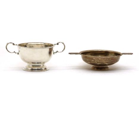 An Art Deco silver Quaich or twin-handled bowl, by Adie Brothers, Birmingham 1930, with later presentation engraving, 17cm wi