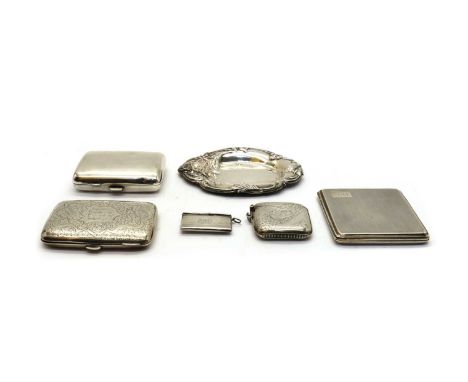 A collection of silver cigarette cases,comprising an engine-turned example by Mappin &amp; Webb, Birmingham, 1931, 8cm square