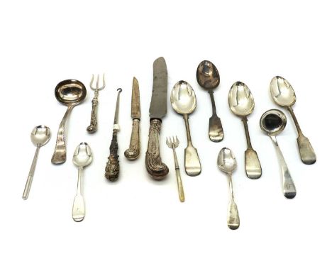 A collection of Scottish silver flatware,comprising a pair of Fiddle pattern teaspoons, by George Sangster, Aberdeen 1853, a 