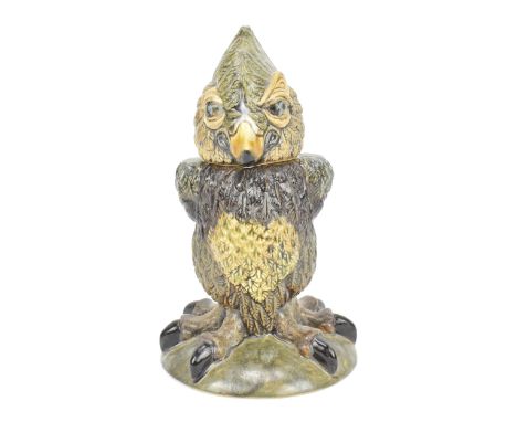 Andrew Hull for Cobridge, a ceramic stoneware grotesque Wally Bird jar and cover in the manner of Martin Brothers, 'Roscoe', 