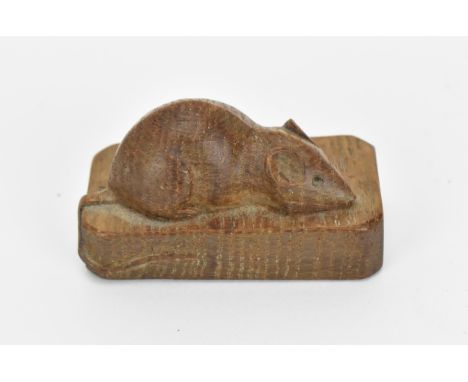 Robert Thompson of Kilburn (1876-1955) Mouseman- a small carved oak signature mouse, 6 cm long&nbsp;