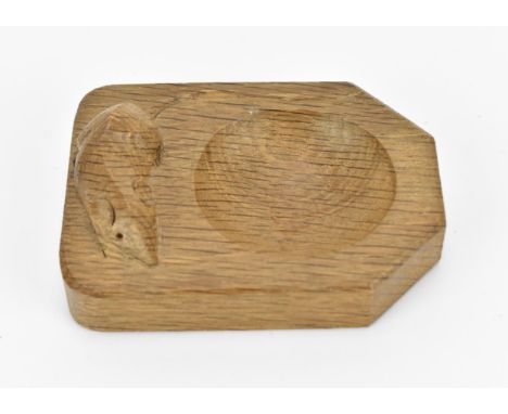 Robert Thompson of Kilburn (1876-1955) Mouseman- a carved oak ashtray, with adzing and signature carved mouse to border, 10 c