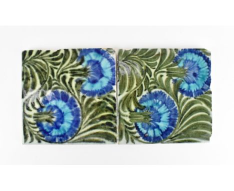 William De Morgan (1839-1917), Sands End Pottery, two Persian flower tile of double carnation, circa 1888-1897, in glazed ear