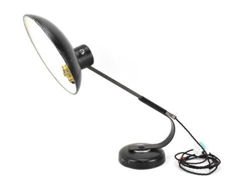 A mid century lamp by Louis Ferdinand Solère (1894-1961), in the 'UFO' design with black painted shade and base, flick switch