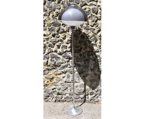 A Robert Welch Lumitron floor lamp, circa 1960s, designed with smoked blue and opaque Perspex shade on polished aluminium ste