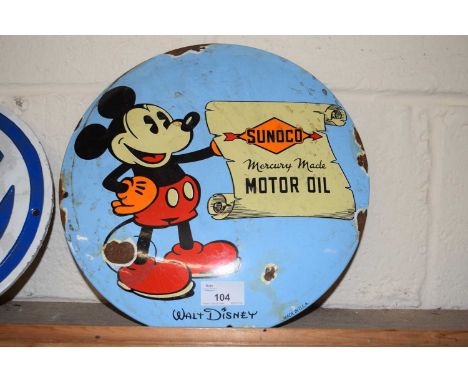 Circular enamel sign 'Sunoco Mercury made motor oil'