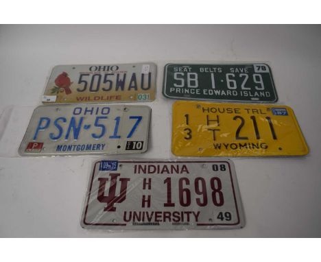 Five American number plates