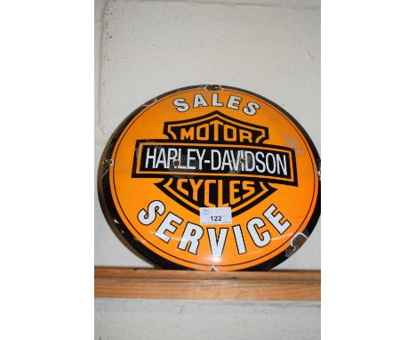 Circular enamel sign 'Harley Davidson Motor Cycles'