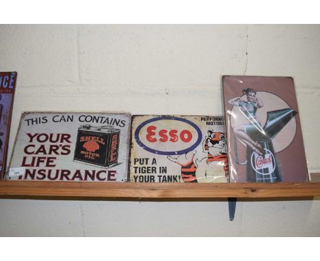 Three thin metal signs 'Castrol' 'Esso' and 'Shell Motor Oil' (3)