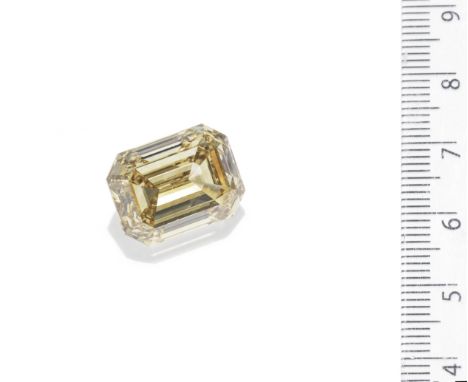 A fancy-coloured single-stone diamond ringThe step-cut Fancy Deep Brown-Yellow diamond, weighing 15.16 carats, in a four-claw