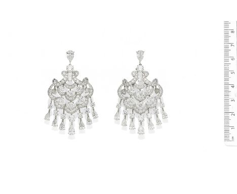 A pair of diamond chandelier earrings, by GraffSet throughout with brilliant-cut and pear-shaped diamonds, diamonds 17.29 car