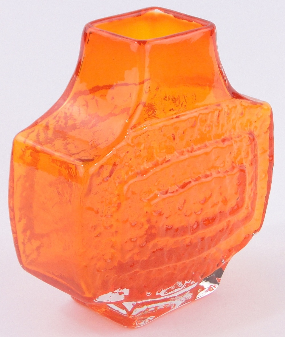 A Whitefriars glass TV vase,designed by Geoffrey Baxter, tangerine