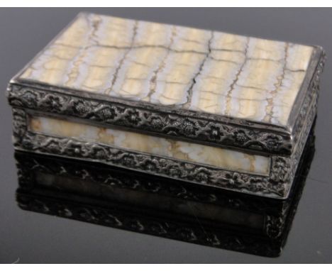 A 19th century unmarked continental silver snuff box,with inset elephant tooth panels, length 7cm.