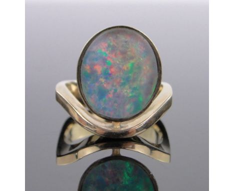 An Ole Lynggaard of Copenhagen 14ct gold and opal ring,setting height 18mm, size O.