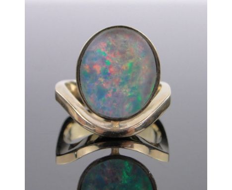 An Ole Lynggaard of Copenhagen 14ct gold and opal ring,setting height 18mm, size O.