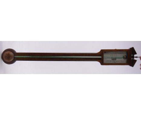 A mahogany cased stick barometer,by David Crowe of Kent, engraved silvered dial, length 98cm.