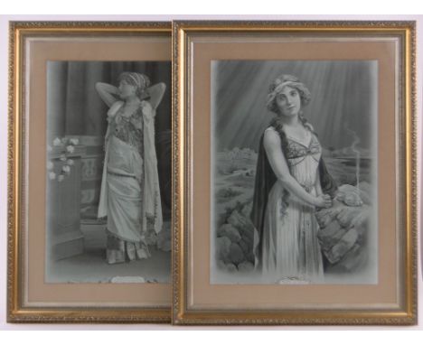 A pair of 19th century lithograph prints,classical portraits in gilt frames, overall height 79cm.