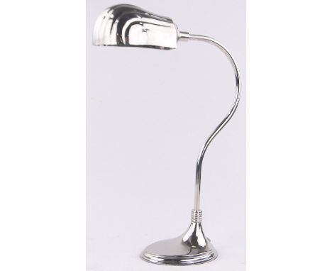 A reproduction nickel plate student's desk lamp with shell shade,height 53cm.