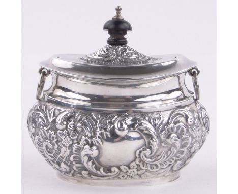 A Victorian oval tea caddy,relief embossed decoration, length 10cm.