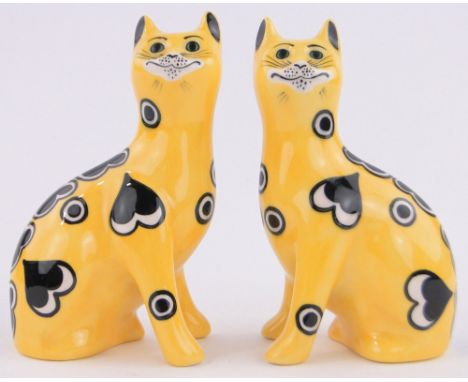A pair of Griselda Hill Wemyss pottery Galle style ceramic cats,height 17cm.