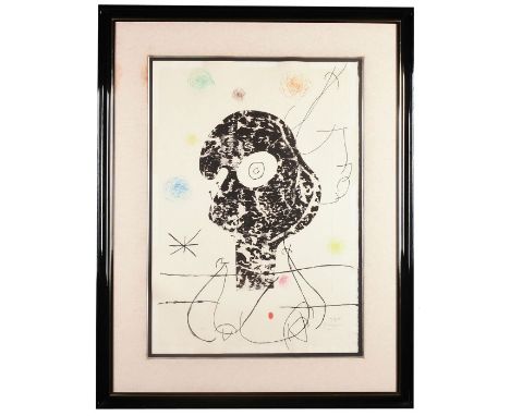 Entitled "Homage to the Sun". Joan Miro aquatint on Arches paper. Signed in pencil on the Lower Right. Marked on Lower Left "