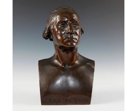 Neo-Classical styled Americana, produced at the famed F. Barbdienne Foundry. Marked on back side of bust.Stamp into base is R