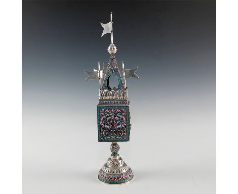 Highly decorative surface enamel champleve with a multitude of shades in classic Russian style.This important piece of two hi
