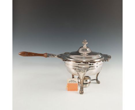 Vintage set includes stand and burner.Original manufacturer sticker on underside of dish, and inscribed GORHAM IC1338 to unde