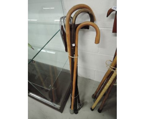 A selection of walking sticks and shooting stick