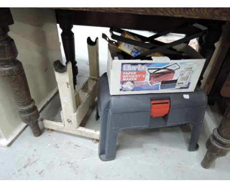 A selection of tools including stool box