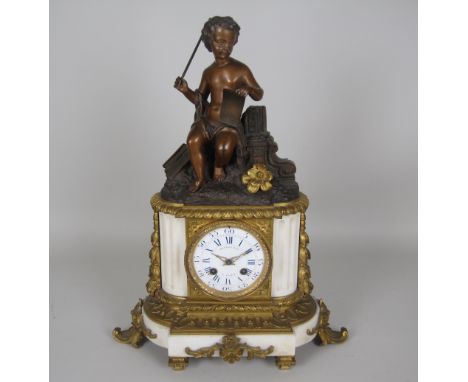A 19th Century French Mantel Clock having circular white enamel dial inscribed Raingo Freres, Paris, 8-day striking movement 