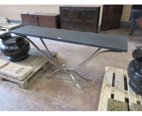 A slate topped Console Table on metal base, 6ft W