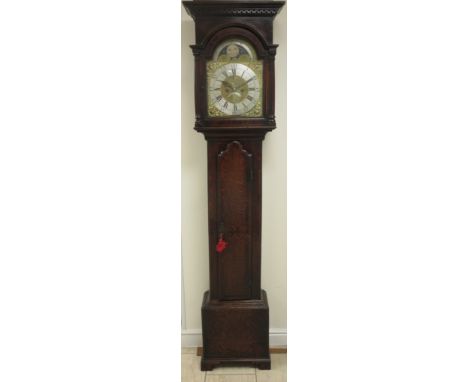 An 18th Century oak Longcase Clock with moon phase arched brass dial inscribed Roberts, Otley, around the inner edge of the c