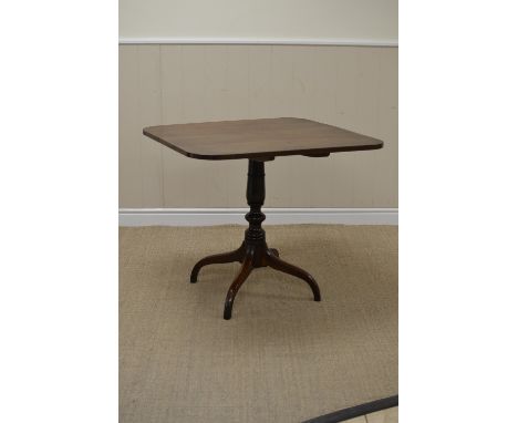 A 19th Century oak Pillar Table with rectangular top on baluster turned column and quadruple base, 30 x 32in